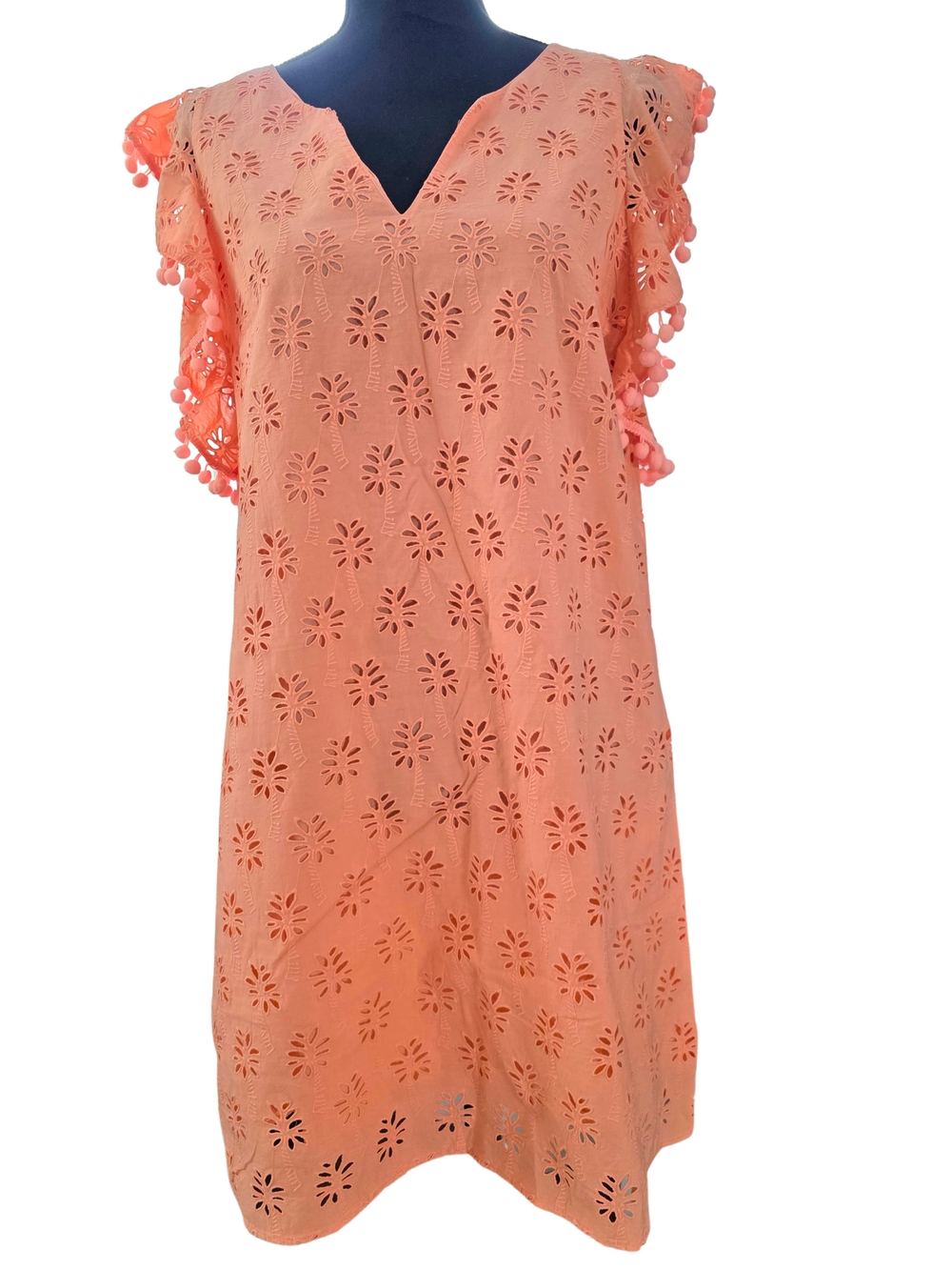 Lilly Pulitzer Astara Eyelet Flutter Sleeve Shift Dress Peach Flamingo size M